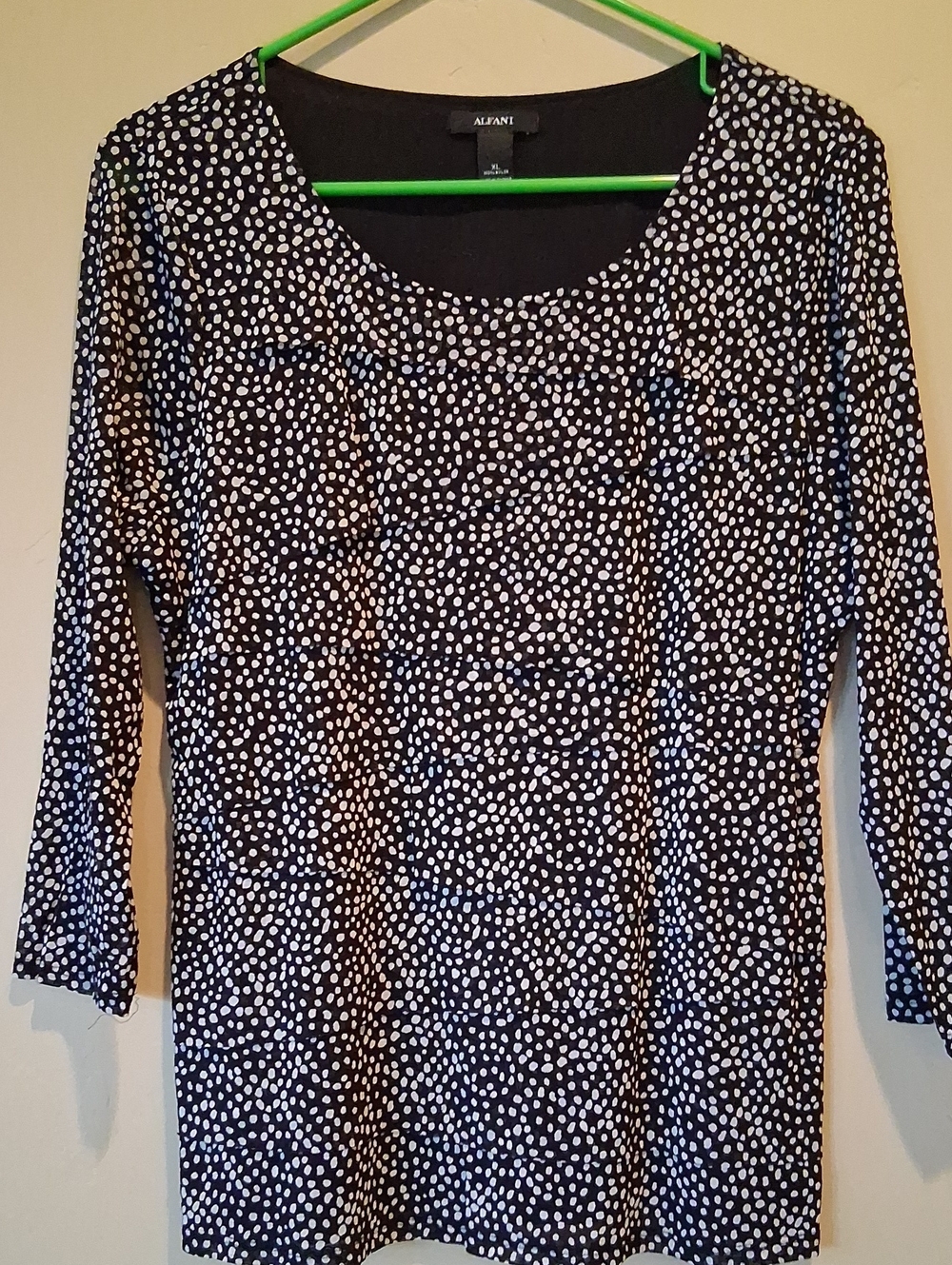 Alfani Black Long Sleeve Scoop Neck Polka Dot Top
